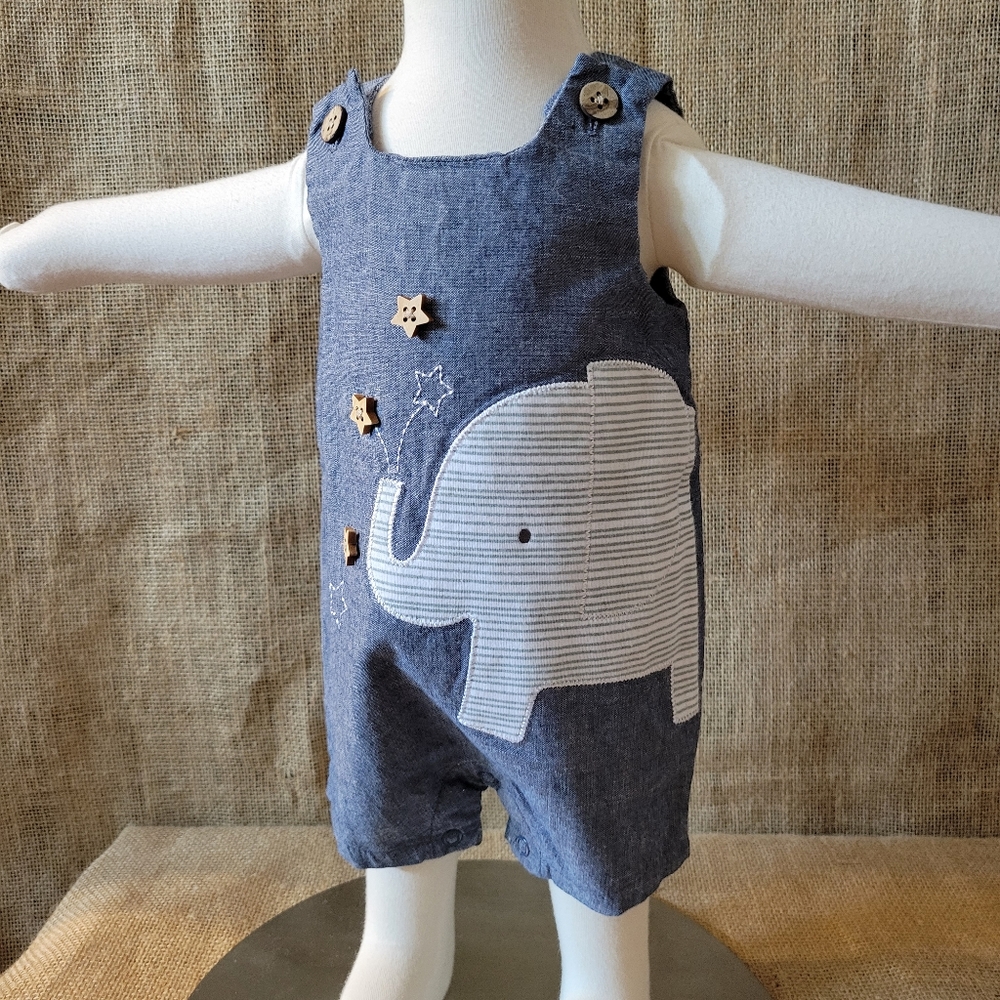 MUD PIE Blue Chambray Elephant Romper 0-3 months - Picture 3 of 6